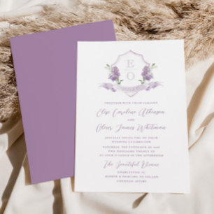 Convites Lilac Floral Monograma Crest Casamento