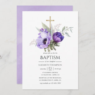 Convites Lilac Floral temido por Baptismo ou Christening