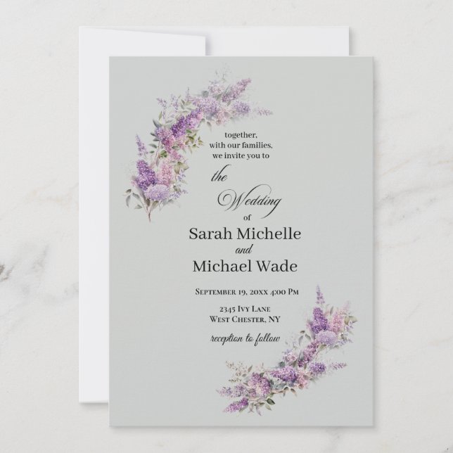Convites Lilac Floral Wedding Invitation (Frente)