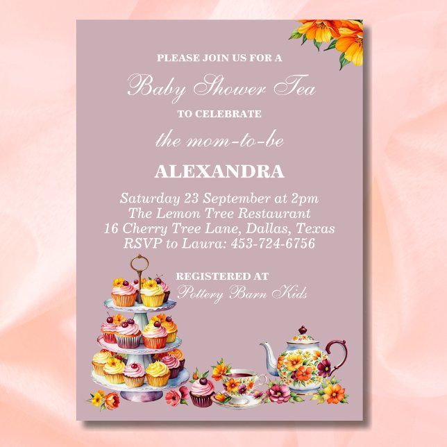 Convites Lilac Floral Whimsical Tea Chá de fraldas (Criador carregado)