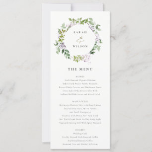 Convites Lilac Floral Wreath Cottage Menu Card