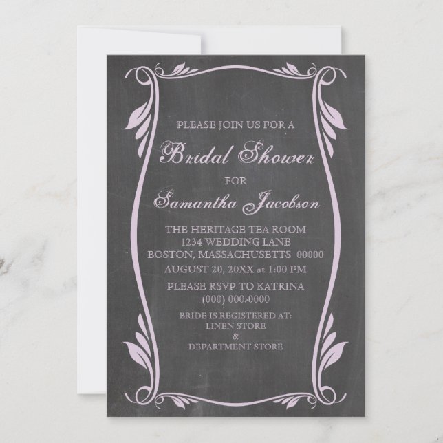 Convites Lilac Flourish Chalkboard Invite (Frente)