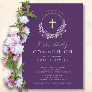 Convites Lilac Flowers Primeira Comunhão