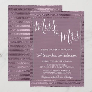 Convites Lilac Foil Metálico Senhorita para Sra. Chá de p