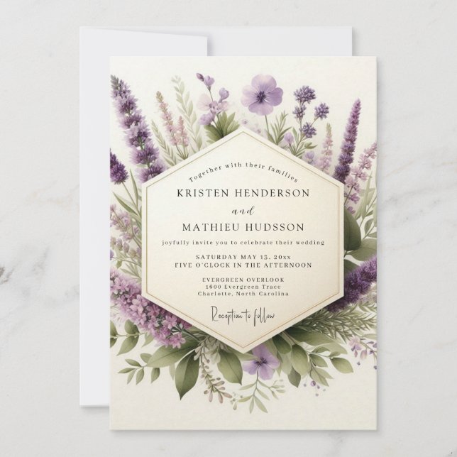 Convites Lilac Gentle Wildflower Wedding (Frente)