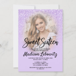 Convites Lilac Glitter Glam Sweet 16 Photo Invitation