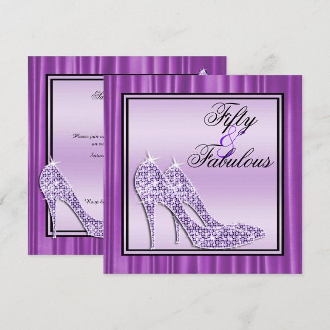 Convites Lilac Glittery Stilettos & Music Fabulous 50 (Frente/Verso)