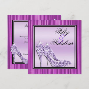 Convites Lilac Glittery Stilettos & Music Fabulous 50