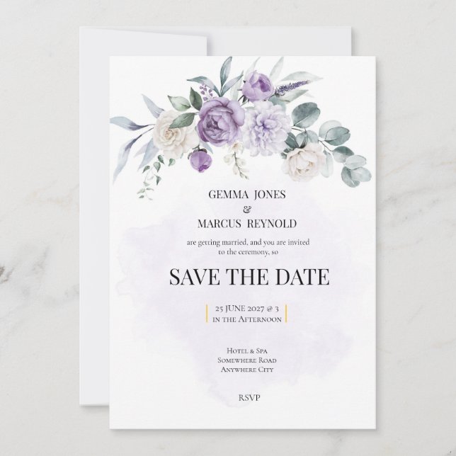 Convites Lilac Infusion Save the Date Wedding Stationery (Frente)
