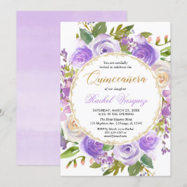 Convites Lilac lavanda floral de Quinceanera