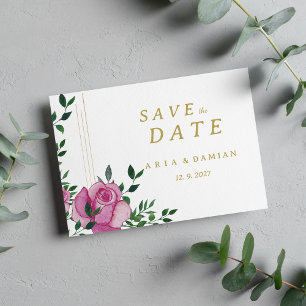 Convites Lilac Lilac verde ouro floral Salvar a Data