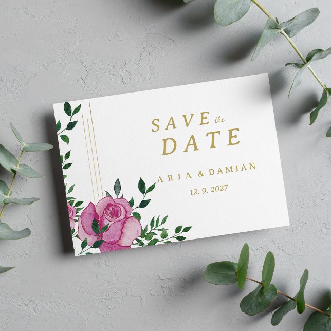 Convites Lilac Lilac verde ouro floral Salvar a Data (Watercolor lilac green gold floral Save the Date )