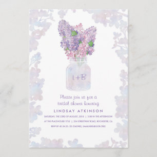 Convites Lilac Mason Jar Chá de panela Floral de Aquarela