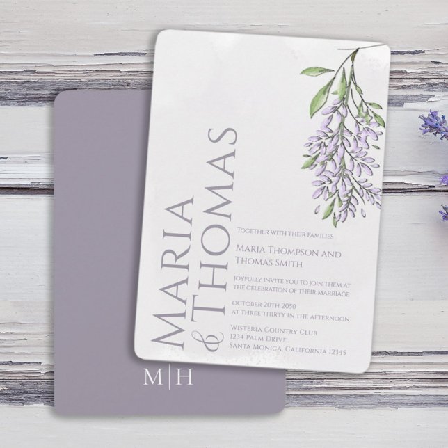 Convites Lilac Moderno Elegante Aquarela Floral (Elegant lilac lavender wisteria floral flower wedding invitations. )