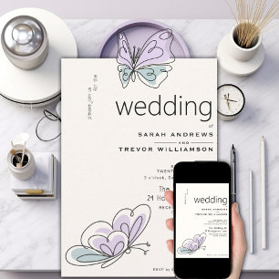 Convites Lilac moderno minimalista e borboleta azul empoeir