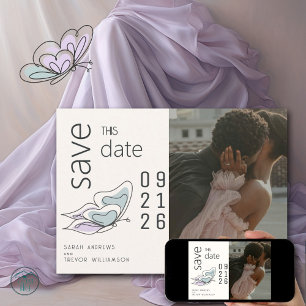 Convites Lilac moderno minimalista e borboleta azul empoeir