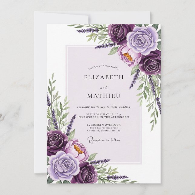 Convites Lilac Ornate Floral Wedding (Frente)