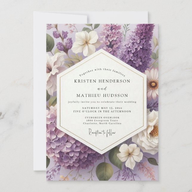 Convites Lilac Painterly Blossom Wedding (Frente)