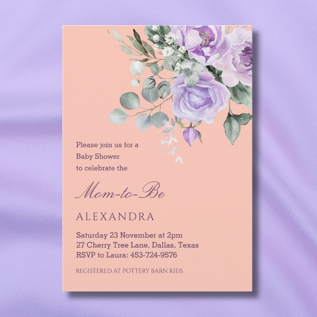 Convites Lilac Peach Floral Peony Baby Shower (Criador carregado)