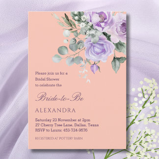Convites Lilac Peach Floral Peony Bridal Shower