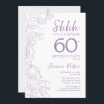 Convites Lilac Purpl White Botanical Surprise 60th Birthday<br><div class="desc">Lilac Purple White Botanical Surprise 60th Aniversário. A design feminina moderna minimalista apresenta sotaques botânicos e letra de script de tipografia. Simples cartão de convite floral perfeito para uma festa surpresa na moda.</div>