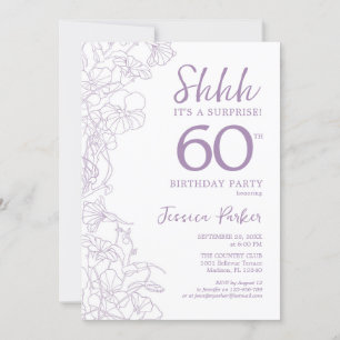 Convites Lilac Purpl White Botanical Surprise 60th Birthday