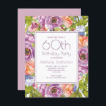 Convites Lilac Purple Floral 60th Birthday Women<br><div class="desc">Lilac roxo e cor-de-água cor-de-rosa lindíssima,  convite de aniversário botânico floral 60º para mulheres. Entre em contato conosco para obter ajuda sobre a personalização ou produtos correspondentes.</div>