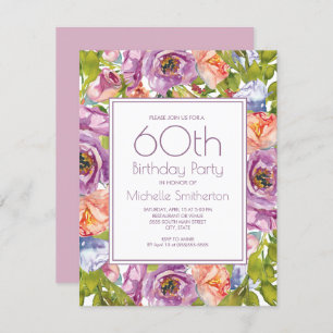 Convites Lilac Purple Floral 60th Birthday Women
