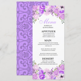Convites Lilac Purple Floral Quinceanera Menu