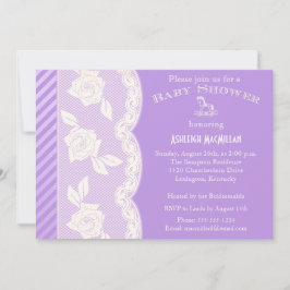 Convites Lilac Purple, Ivory Floral Lace Chá de fraldas Con