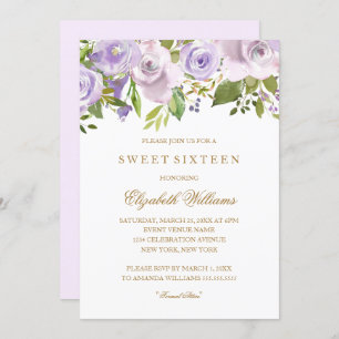 Convites Lilac Purple Watercolor Floral Sweet Sessenta