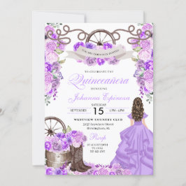 Convites Lilac Purple Western Princess Ranchero Quinceanera