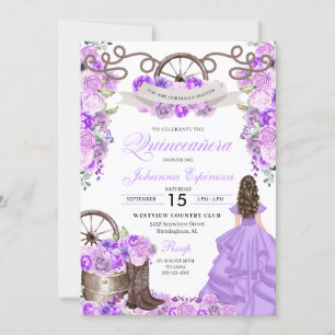 Convites Lilac Purple Western Princess Ranchero Quinceanera