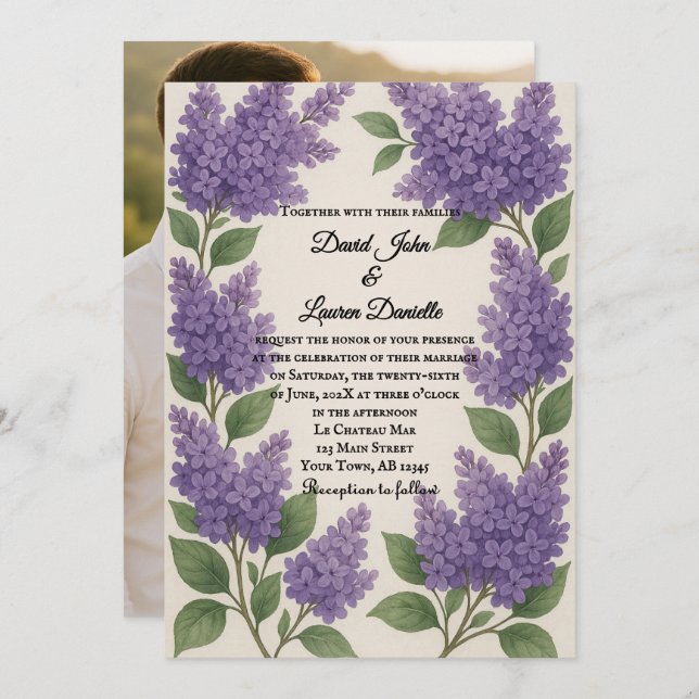 Convites Lilac Reverie Photo Wedding Invitation (Frente/Verso)