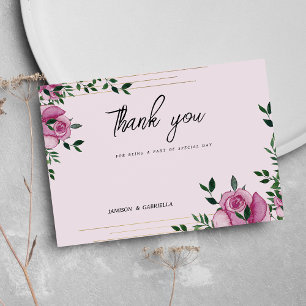 Convites Lilac rosa floral de ouro verde aquarela Obrigado