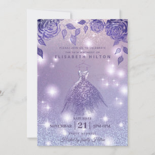 Convites Lilac rosas moderno Glitter vestido doce dezesseis