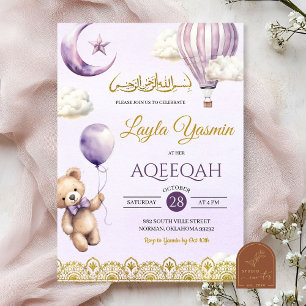 Convites Lilac Roxo Aqeeqah Menina Aniversário Muçulmano