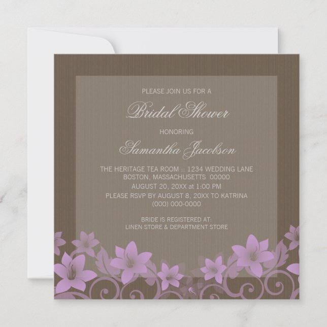 Convites Lilac Rustic Floral Chá de panela Invite (Frente)