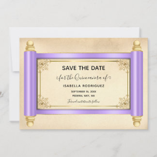 Convites Lilac Scroll Quinceañera Salve a Data