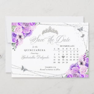 Convites Lilac & Silver Quinceañera Guardem A Data