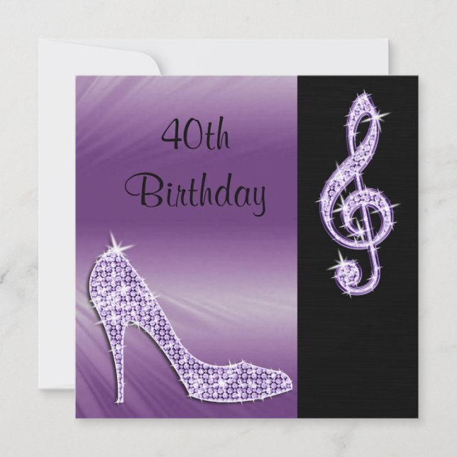 Convites Lilac Stiletto & Treble Cleft 40º Aniversário (Frente)