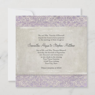 Convites Lilac w Cinza Vintage França Regency Lace Etch
