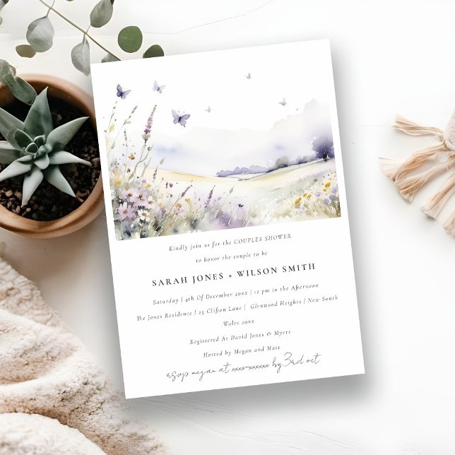 Convites Lilac Wildflower Butterfly Casal Chá (Criador carregado)