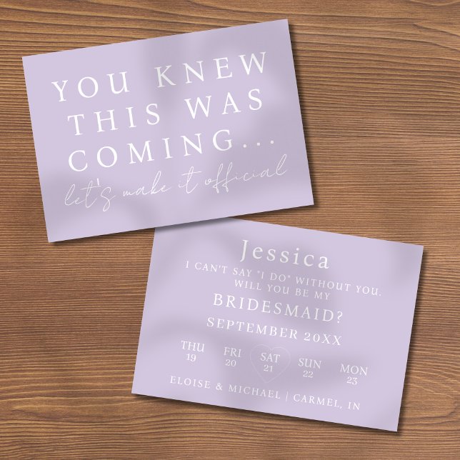 Convites Lilac Will You Be My Bridesmaid Proposal Card (Pop the question to your bridal party with this Will You Be My Bridesmaid Proposal Card! )