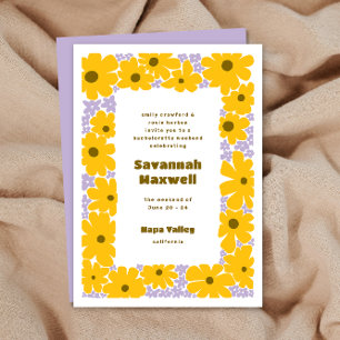 Convites Lilás Amarelo Ensolarado Flores Groovy Boho Desped