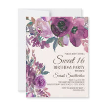 Lilás Elegante Roxo Floral Script Doce 16