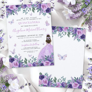 Convites Lilás Flores Roxas Borboleta Quinceañera