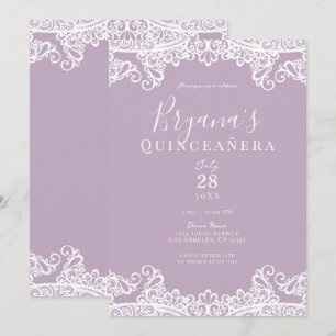 Convites Lilás Rosa e Branco Elegante Quinceañera
