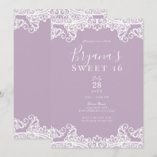 Convites Lilás Rosa e Branco Renda Festa Elegante Doce 16