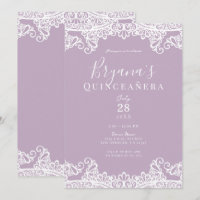 Lilás Rosa e Renda Branca Elegante Quinceañera